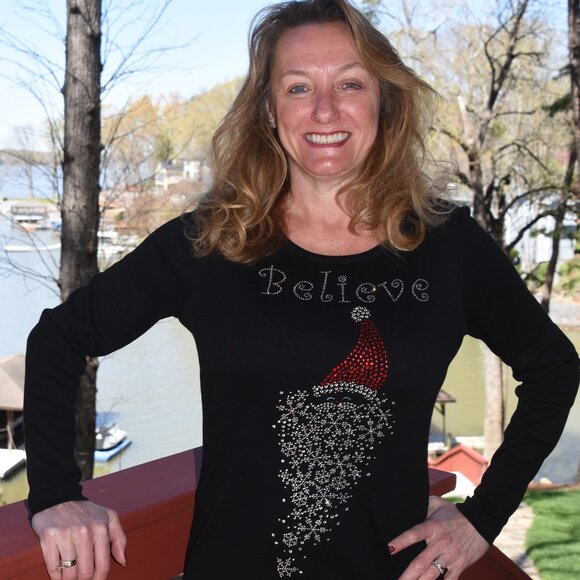 Christmas Believe rhinestone bling long sleeved shirt XS S M L XL XXL 1X 2X … - Picture 5 of 9